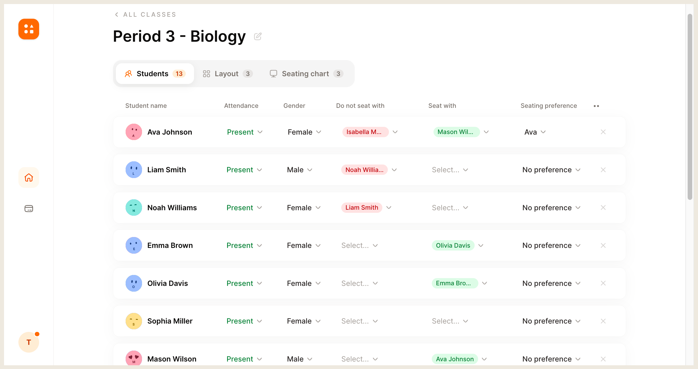 Classroom Seating Chart demo